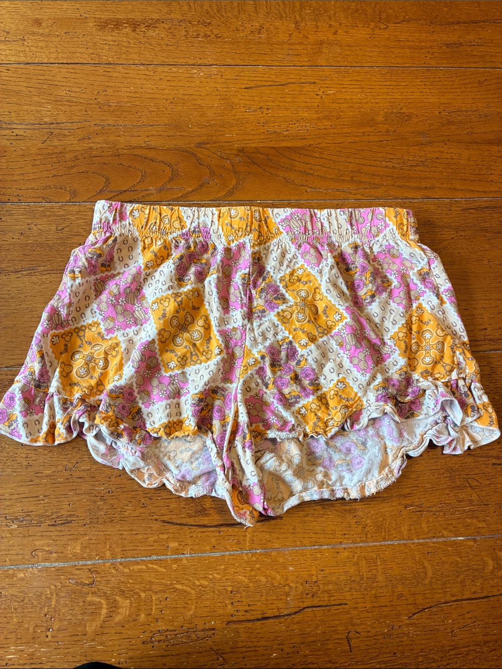 Disney Pink & Mustard Floral Patchwork Ruffle Hem Shorts